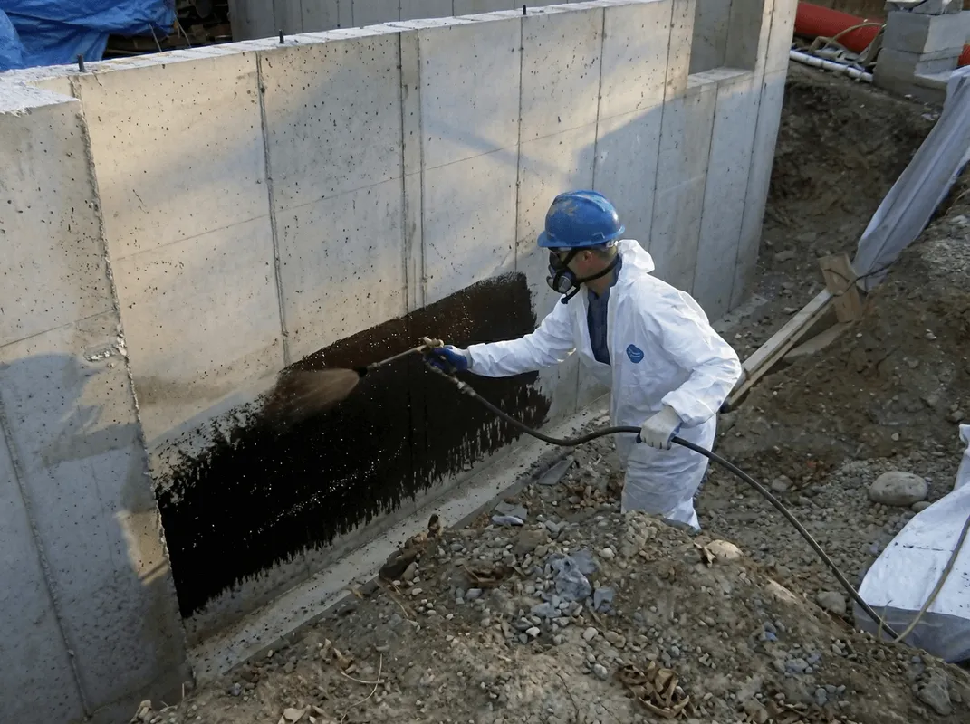 Professional waterproofing the exterior walls of the basement in Philadelphia, PA