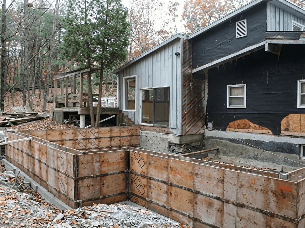 Prepared site with foundation forms for home remodeling and addition project in Philadelphia, PA